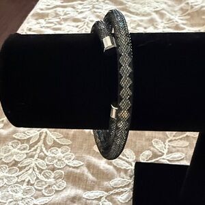Sparkling Black Mesh Tube Bracelet with Silver Accents